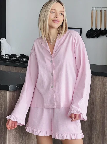 Ruffle Hem Pajama Shorts Set