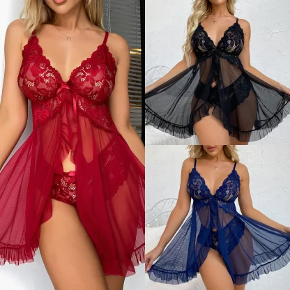 Sexy Lace Sheer V-Neck Nightwear - Image 2