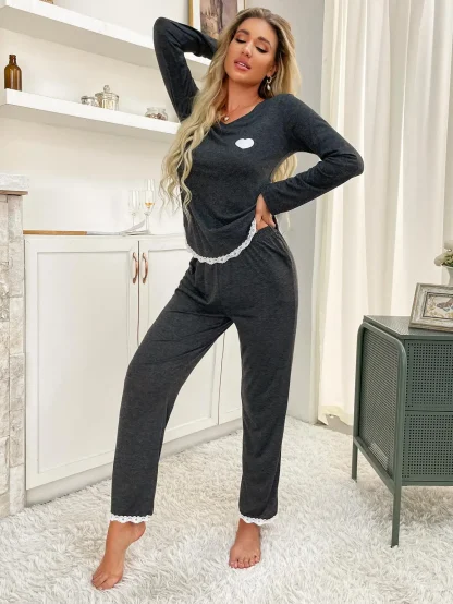 Heart Print Long Sleepwear Set - Image 4