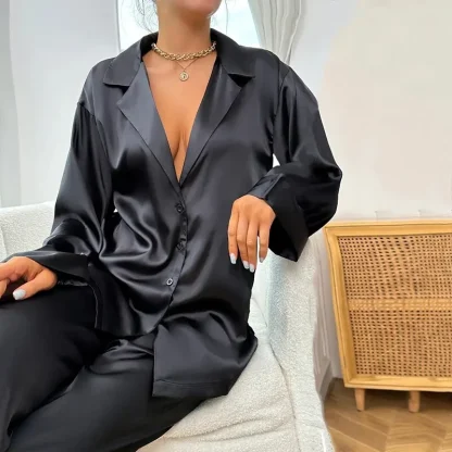 Deep V-Neck Lounge Pajama Set - Image 2