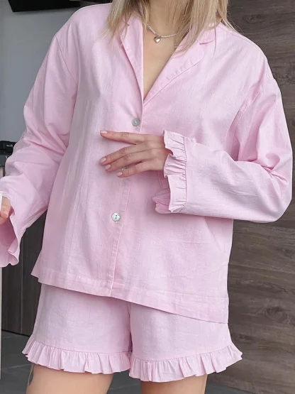 Ruffle Hem Pajama Shorts Set - Image 3