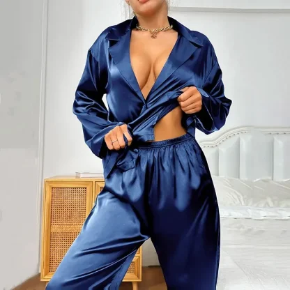 Deep V-Neck Lounge Pajama Set - Image 3