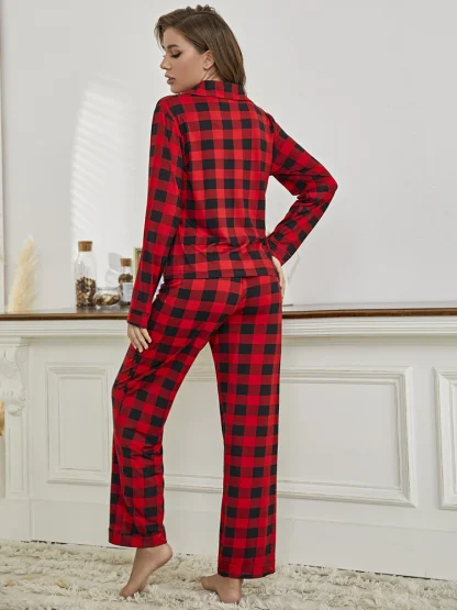 Elegant Plaid Pajamas Set - Image 2