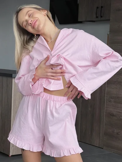Ruffle Hem Pajama Shorts Set - Image 4