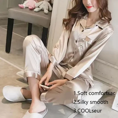 Collared Long Sleeve Pajama Sets - Image 3