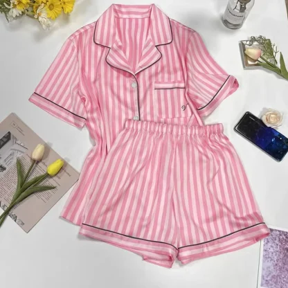 Summer Loose Pink Striped PJs - Image 2