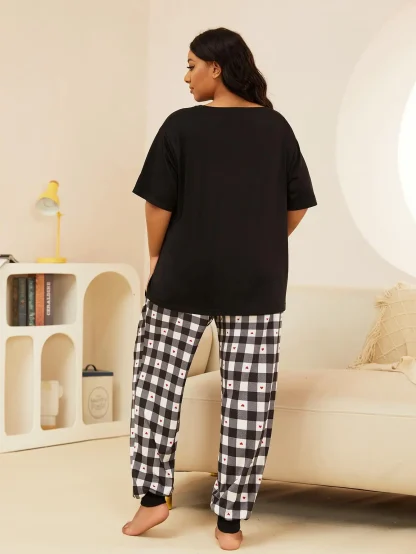 Plaid Love Print Pajama Set - Image 2