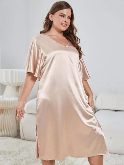 V Neck Short Sleeves Nightdress - Image 4