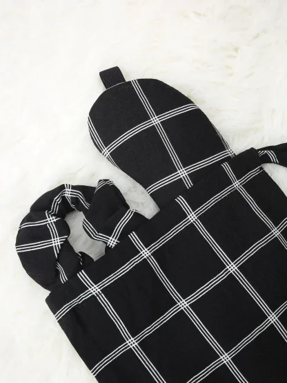 O Neck Solid Plaid Pajama Sets - Image 3
