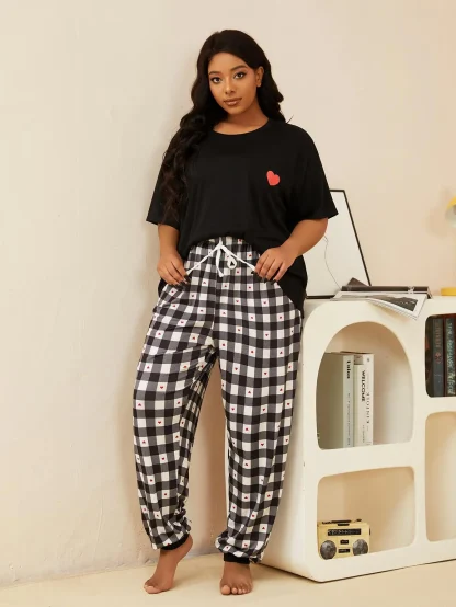 Plaid Love Print Pajama Set