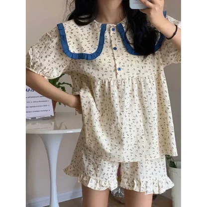 Floral Print Sailor Collar Pajama - Image 3