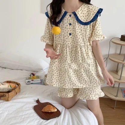 Floral Print Sailor Collar Pajama - Image 6