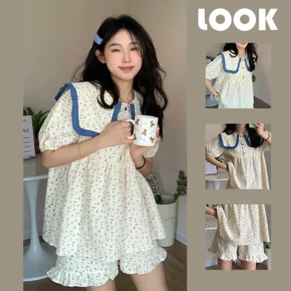 Floral Print Sailor Collar Pajama - Image 2