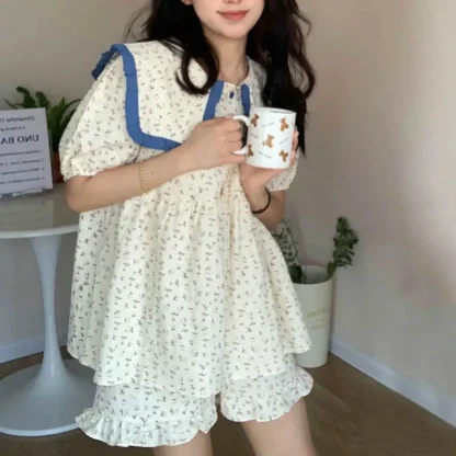 Floral Print Sailor Collar Pajama
