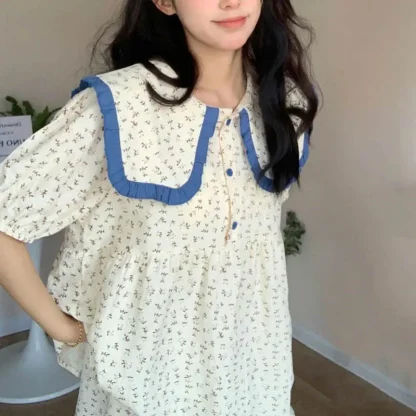 Floral Print Sailor Collar Pajama - Image 4