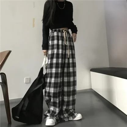 Oversized Plaid Pajama Pants - Image 3