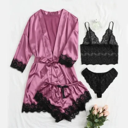 Elegant Lace Robe and Pajamas - Image 3