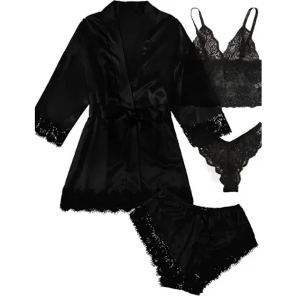 Elegant Lace Robe and Pajamas - Image 2