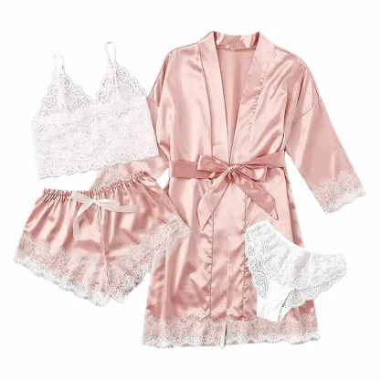 Elegant Lace Robe and Pajamas - Image 4