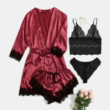 Chic Lace Robe and Shorts Pajamas - Image 6