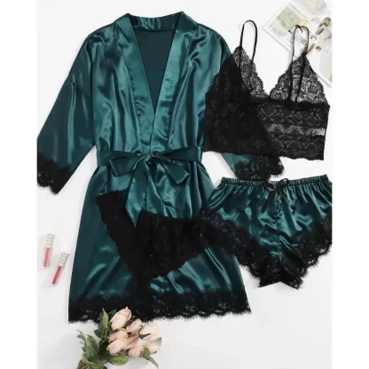 Chic Lace Robe and Shorts Pajamas - Image 5
