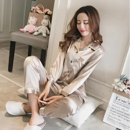 Solid Color Long Sleeve Nightwear - Image 3