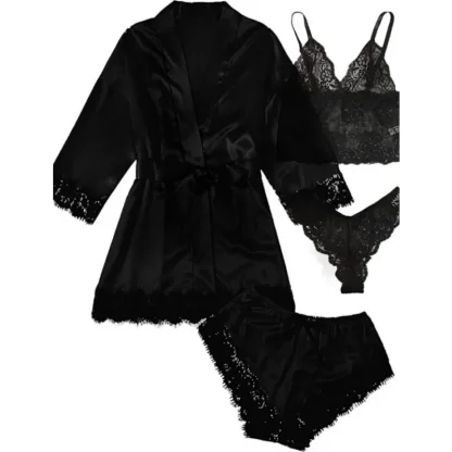 Chic Lace Robe and Shorts Pajamas - Image 2