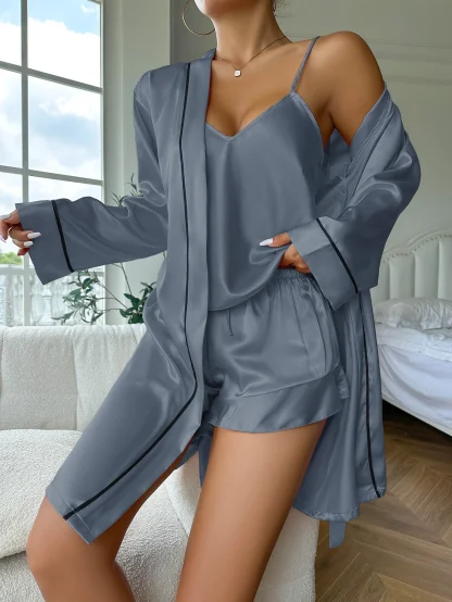 Elegant Long Sleeve Satin Pajamas - Image 5
