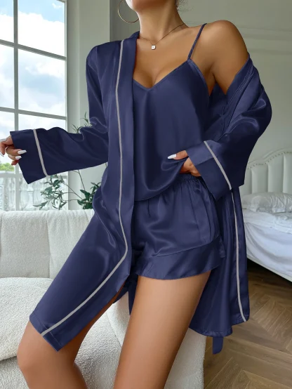 Elegant Long Sleeve Satin Pajamas - Image 3