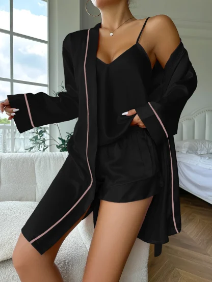 Elegant Long Sleeve Satin Pajamas - Image 6